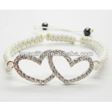 Alliage argent double coeur avec bracelet diamante shambala